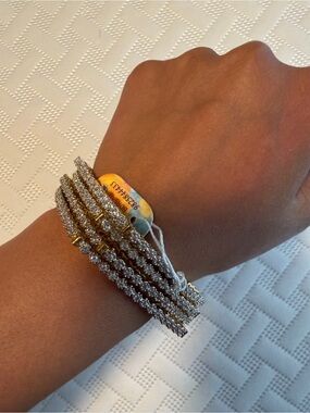 4x Sparkling Multi-Row Silver Bangles with Gold Accents